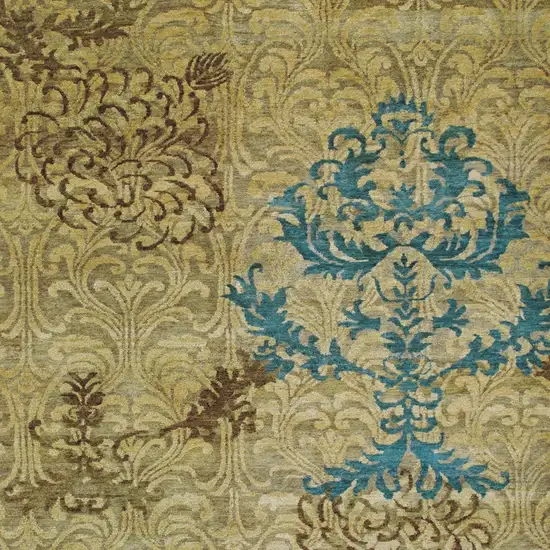 Tan Blue and Brown Floral Hand Knotted Area Rug Photo 9