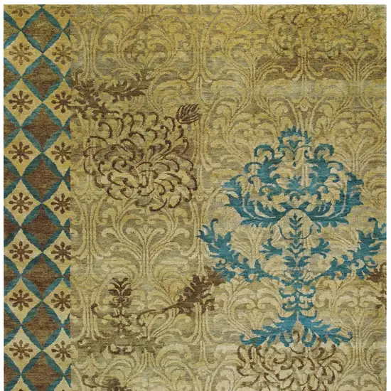 Tan Blue and Brown Floral Hand Knotted Area Rug Photo 5