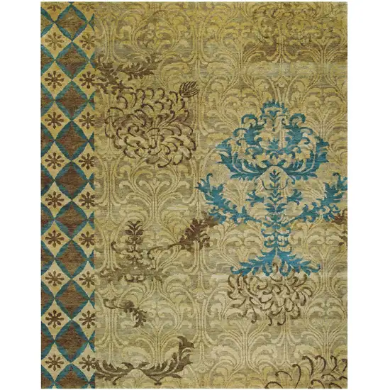 Tan Blue and Brown Floral Hand Knotted Area Rug Photo 4