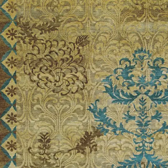 Tan Blue and Brown Floral Hand Knotted Area Rug Photo 8