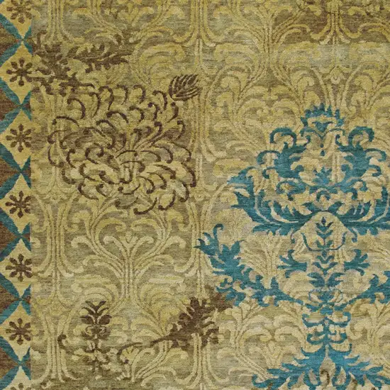 Tan Blue and Brown Floral Hand Knotted Area Rug Photo 8