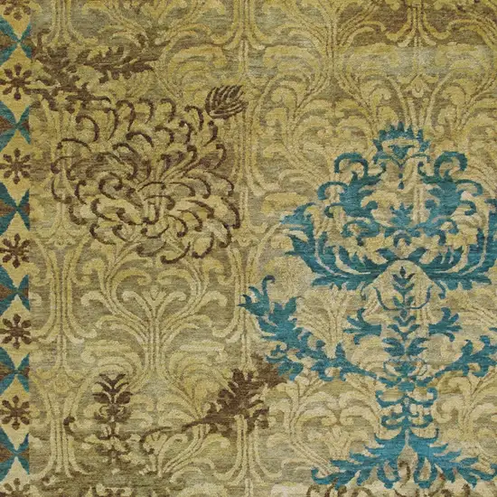 Tan Blue and Brown Floral Hand Knotted Area Rug Photo 9