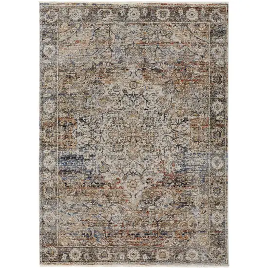 Tan Blue and Brown Oriental Power Loom Area Rug With Fringe Photo 2