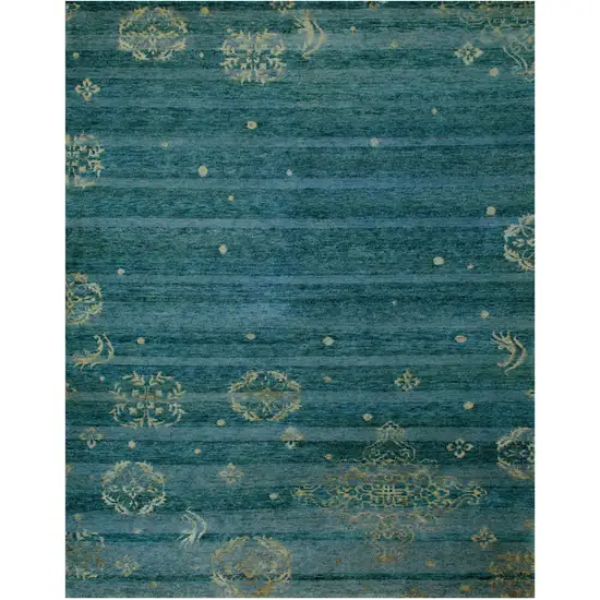 Tan Blue and Green Striped Hand Knotted Area Rug Photo 2