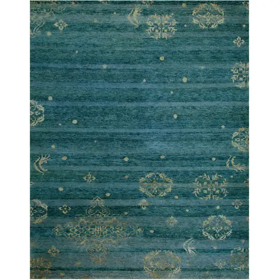 Tan Blue and Green Striped Hand Knotted Area Rug Photo 6