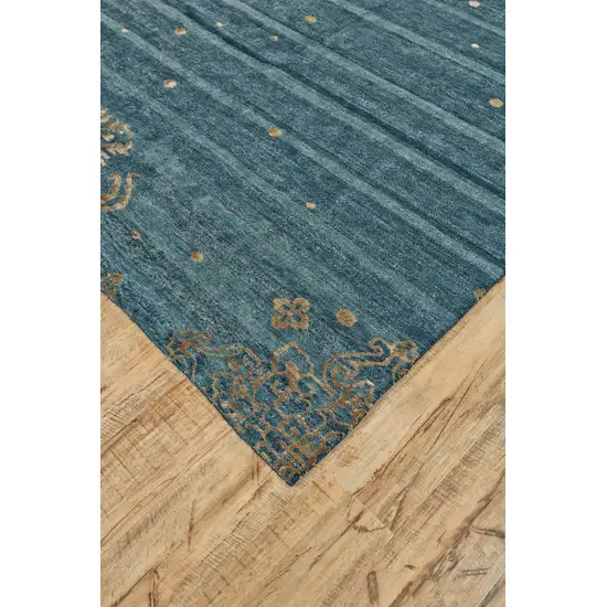 Tan Blue and Green Striped Hand Knotted Area Rug Photo 8