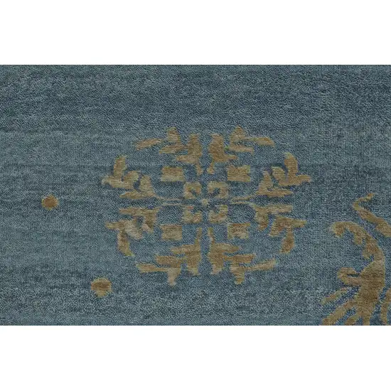 Tan Blue and Green Striped Hand Knotted Area Rug Photo 7