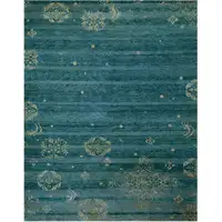 Photo of Tan Blue and Green Striped Hand Knotted Area Rug