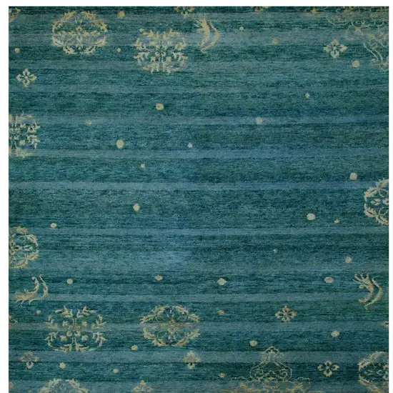 Tan Blue and Green Striped Hand Knotted Area Rug Photo 5