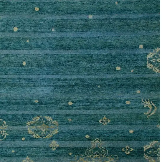 Tan Blue and Green Striped Hand Knotted Area Rug Photo 8