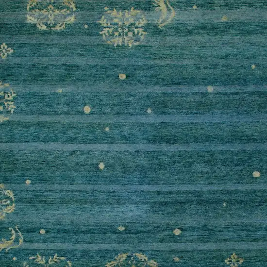 Tan Blue and Green Striped Hand Knotted Area Rug Photo 9