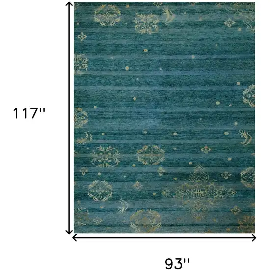 Tan Blue and Green Striped Hand Knotted Area Rug Photo 3