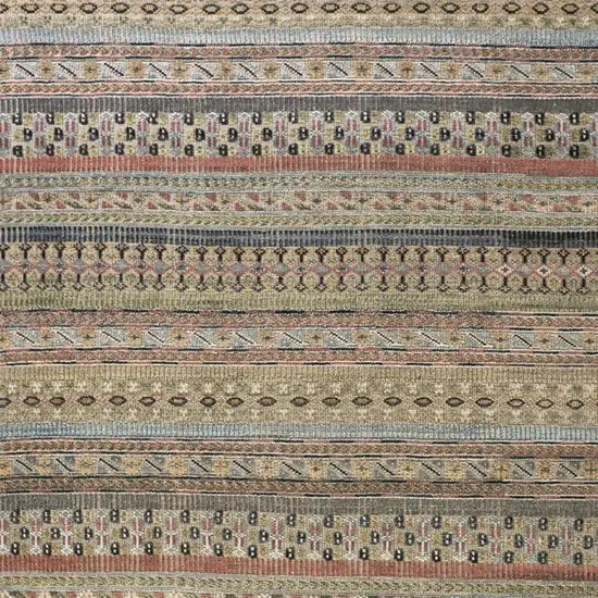 Tan Blue and Orange Striped Hand Knotted Area Rug Photo 8