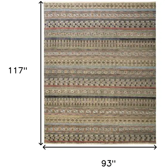 Tan Blue and Orange Striped Hand Knotted Area Rug Photo 3