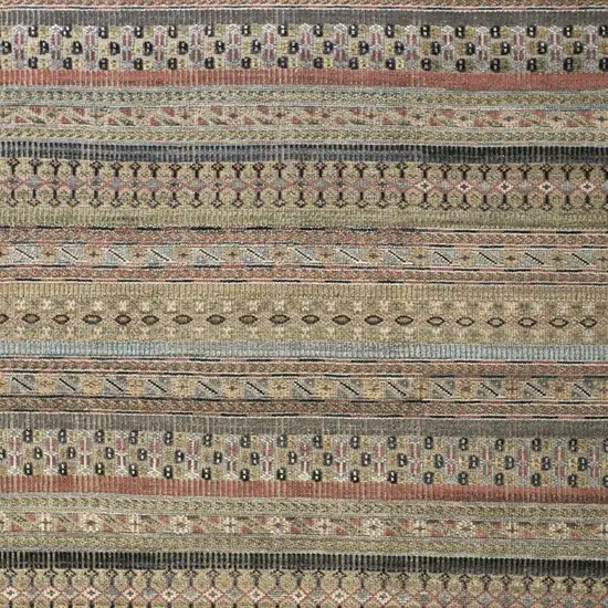 Tan Blue and Orange Striped Hand Knotted Area Rug Photo 9