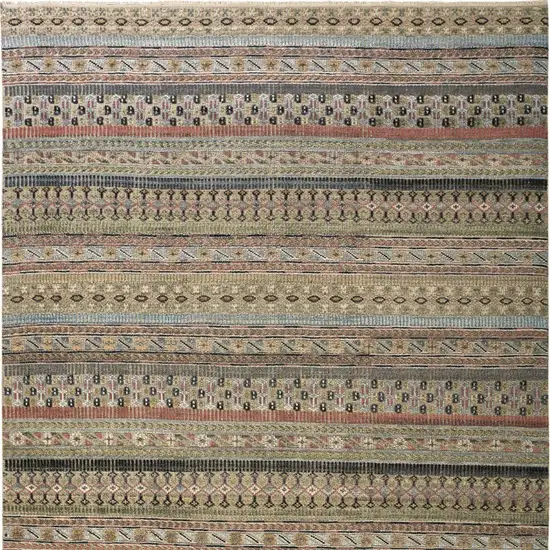 Tan Blue and Orange Striped Hand Knotted Area Rug Photo 9