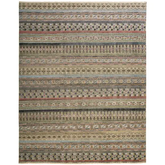 Tan Blue and Orange Striped Hand Knotted Area Rug Photo 5