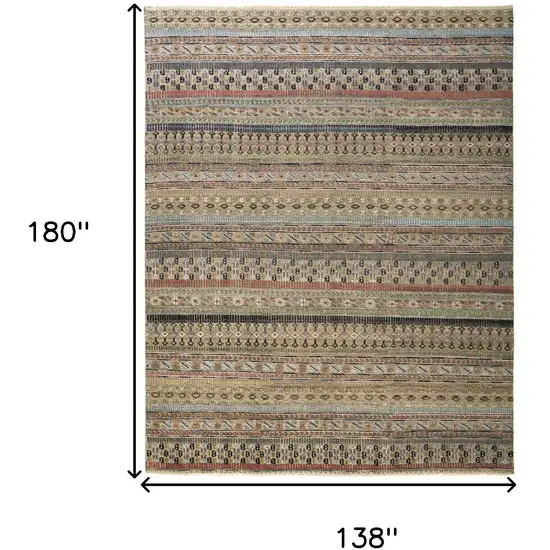 Tan Blue and Orange Striped Hand Knotted Area Rug Photo 3