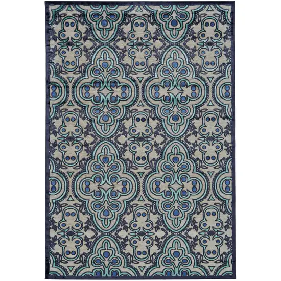 Tan Blue and Taupe Damask Power Loom Area Rug Photo 2