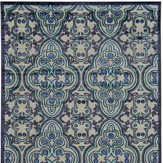 Tan Blue and Taupe Damask Power Loom Area Rug Photo 5