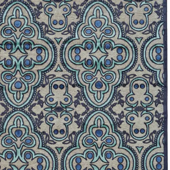 Tan Blue and Taupe Damask Power Loom Area Rug Photo 7