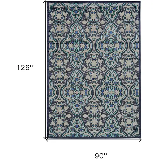 Tan Blue and Taupe Damask Power Loom Area Rug Photo 3