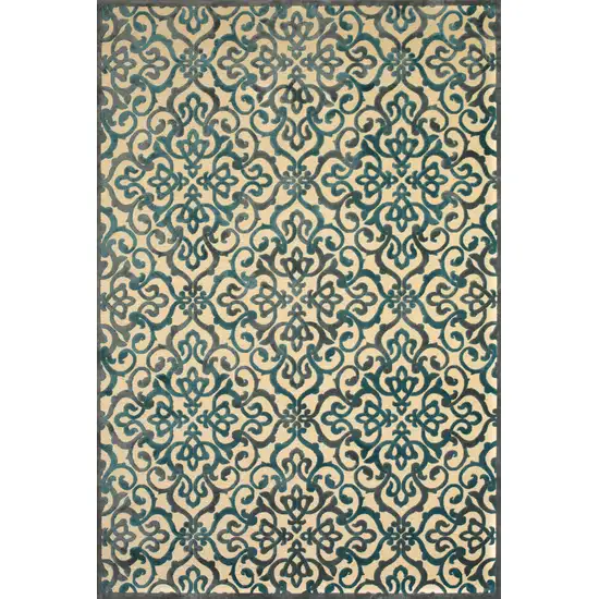 Tan Blue and Taupe Floral Power Loom Area Rug Photo 4