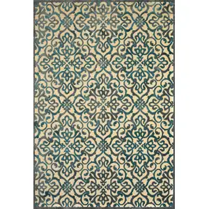 Photo of Tan Blue and Taupe Floral Power Loom Area Rug