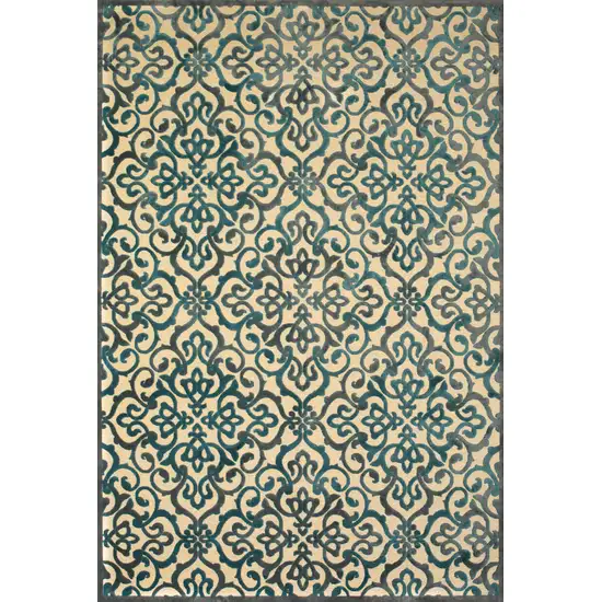 Tan Blue and Taupe Floral Power Loom Area Rug Photo 2