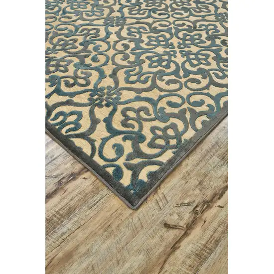 Tan Blue and Taupe Floral Power Loom Area Rug Photo 6