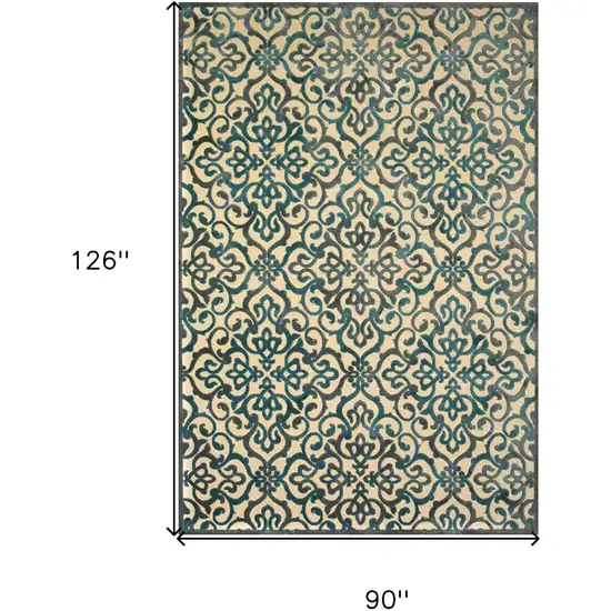 Tan Blue and Taupe Floral Power Loom Area Rug Photo 3