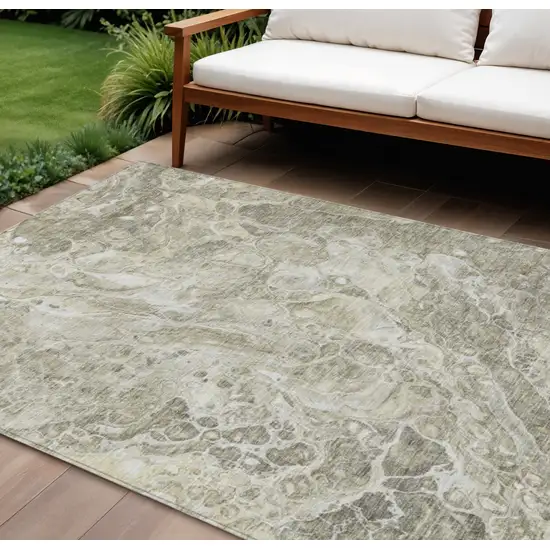 Tan Brown And Beige Abstract Washable Indoor Outdoor Area Rug Photo 1