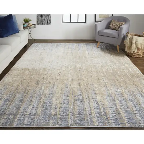 Tan Brown And Blue Abstract Power Loom Distressed Area Rug Photo 3