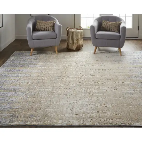 Tan Brown And Blue Abstract Power Loom Distressed Area Rug Photo 8