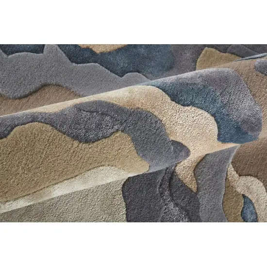 Tan Brown And Blue Wool Abstract Tufted Handmade Area Rug Photo 9