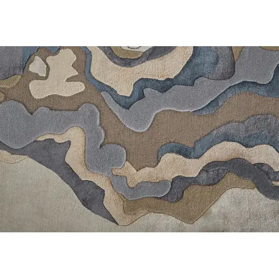 Tan Brown And Blue Wool Abstract Tufted Handmade Area Rug Photo 3