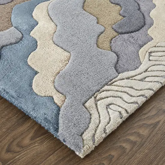 Tan Brown And Blue Wool Abstract Tufted Handmade Area Rug Photo 4