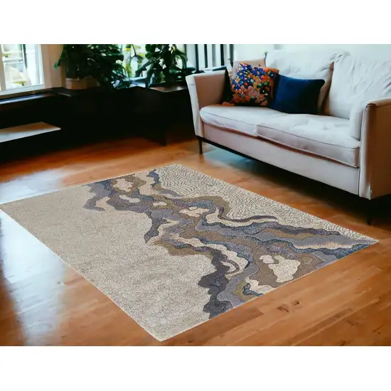 Tan and Brown Wool Abstract Hand Tufted Area Rug Photo 1