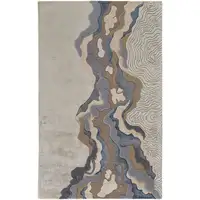 Photo of Tan Brown And Blue Wool Abstract Tufted Handmade Area Rug