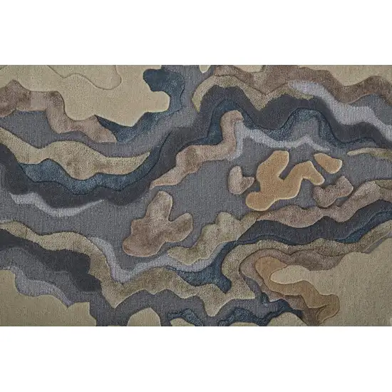 Tan Brown And Blue Wool Abstract Tufted Handmade Area Rug Photo 4