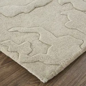 Photo of Tan Brown And Blue Wool Abstract Tufted Handmade Area Rug