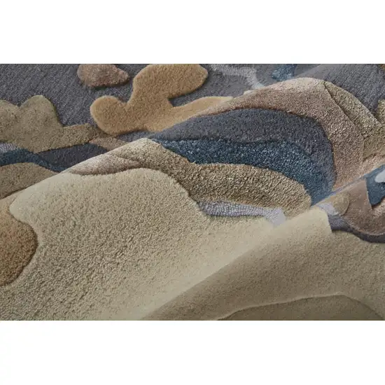 Tan Brown And Blue Wool Abstract Tufted Handmade Area Rug Photo 3