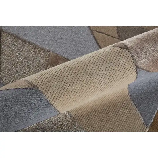 Tan Brown And Blue Wool Geometric Tufted Handmade Area Rug Photo 4