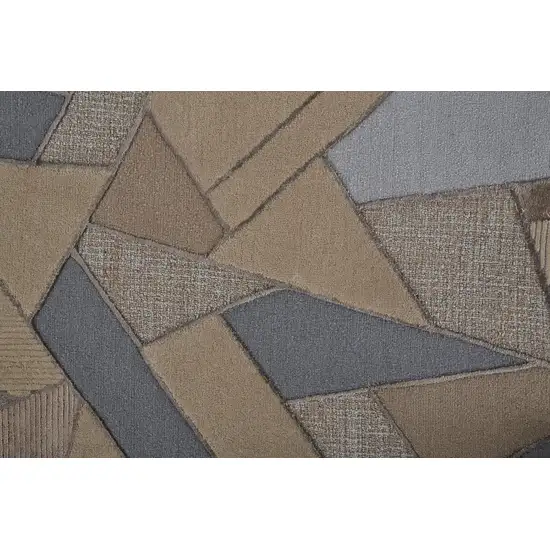 Tan Brown And Blue Wool Geometric Tufted Handmade Area Rug Photo 9