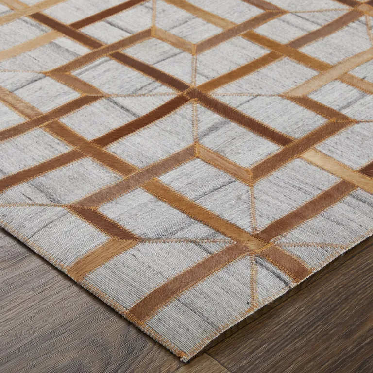 Tan Brown And Gray Geometric Hand Woven Area Rug Photo 4