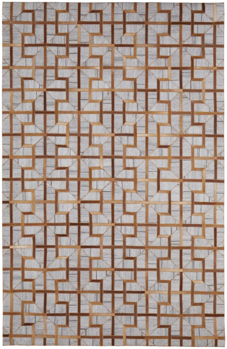 Tan Brown And Gray Geometric Hand Woven Area Rug Photo 1