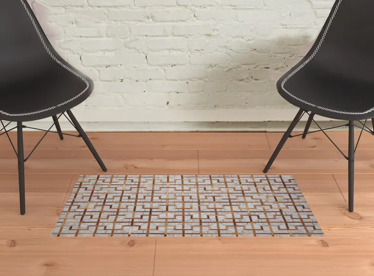 Tan Brown And Gray Geometric Hand Woven Area Rug Photo 2