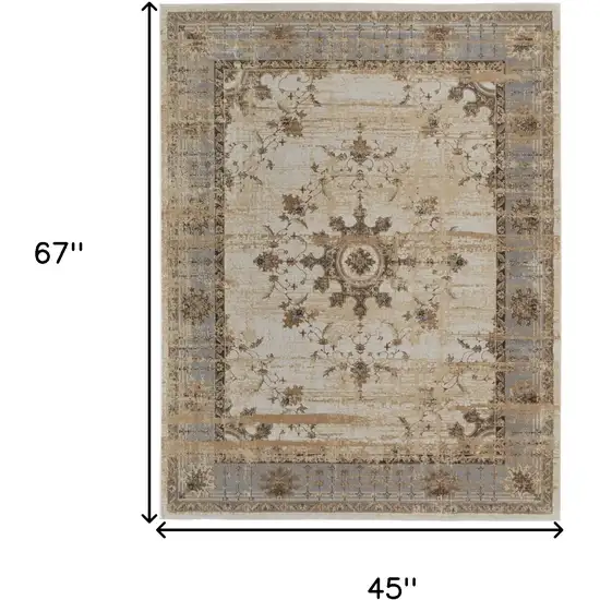 Tan Brown And Gray Power Loom Distressed Area Rug Photo 7