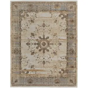 Photo of Tan Brown And Gray Power Loom Distressed Area Rug