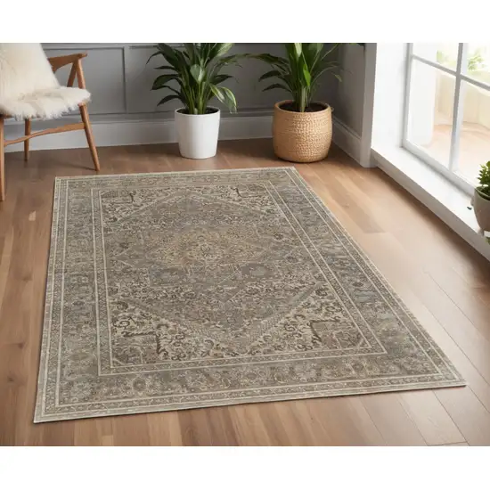 Tan and Brown Floral Power Loom Distressed Non Skid Area Rug Photo 1